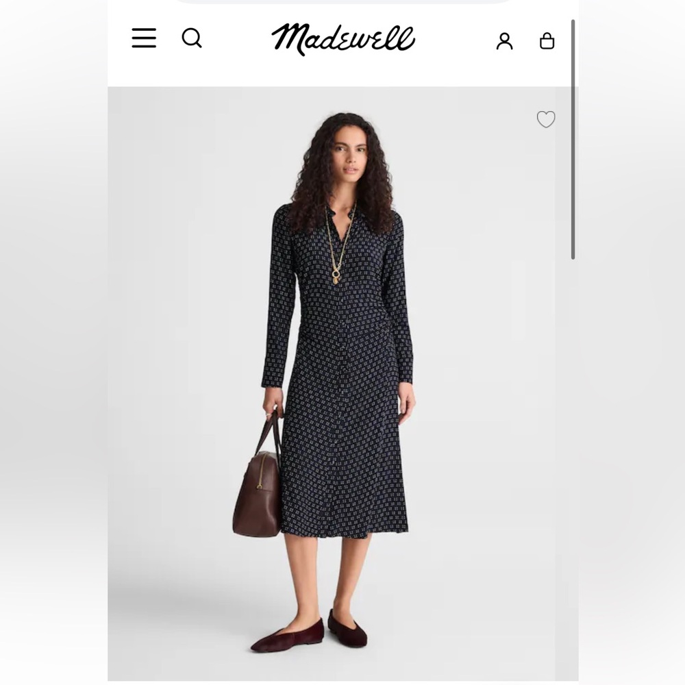 Madewell Navy shirt dress with side ruching and fitted waist